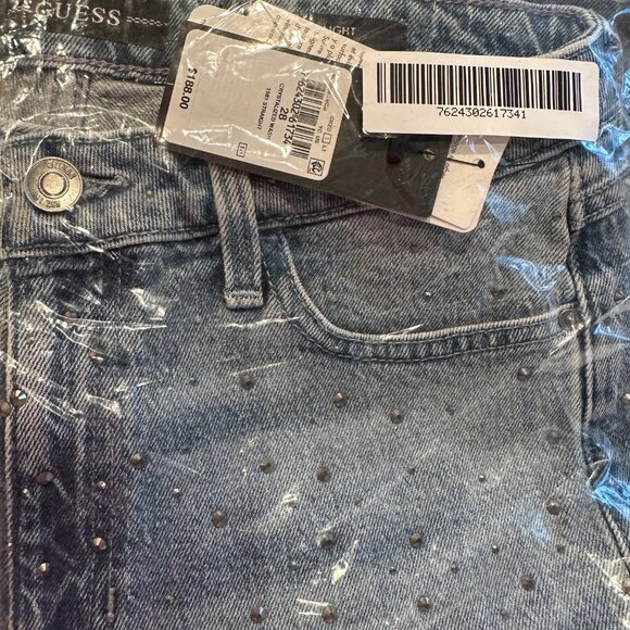 GUESS Women's Rhinestone-Embellished Straight-Leg Denim Jeans - Picture 8 of 8